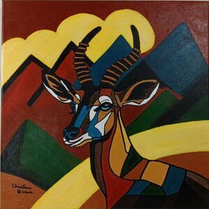 Hand Painted Art Painting Mixed Media On 14X14 Stretched Canvas Antalope Signed